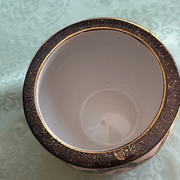 Plant Flower Pot Vase Ceramic Art Pottery White Painted Blue W Gold Highlights - Picture 3 of 6